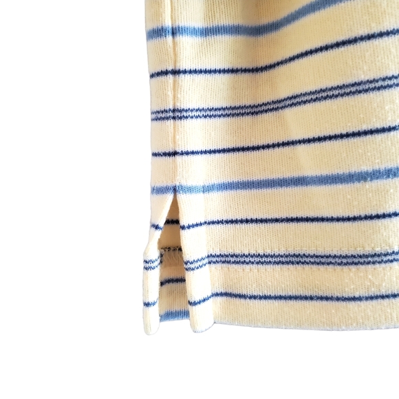 90s Y2K tee shirt floral striped scoop neck 3/4 sleeve casual yellow blue wm XL - Picture 9 of 10